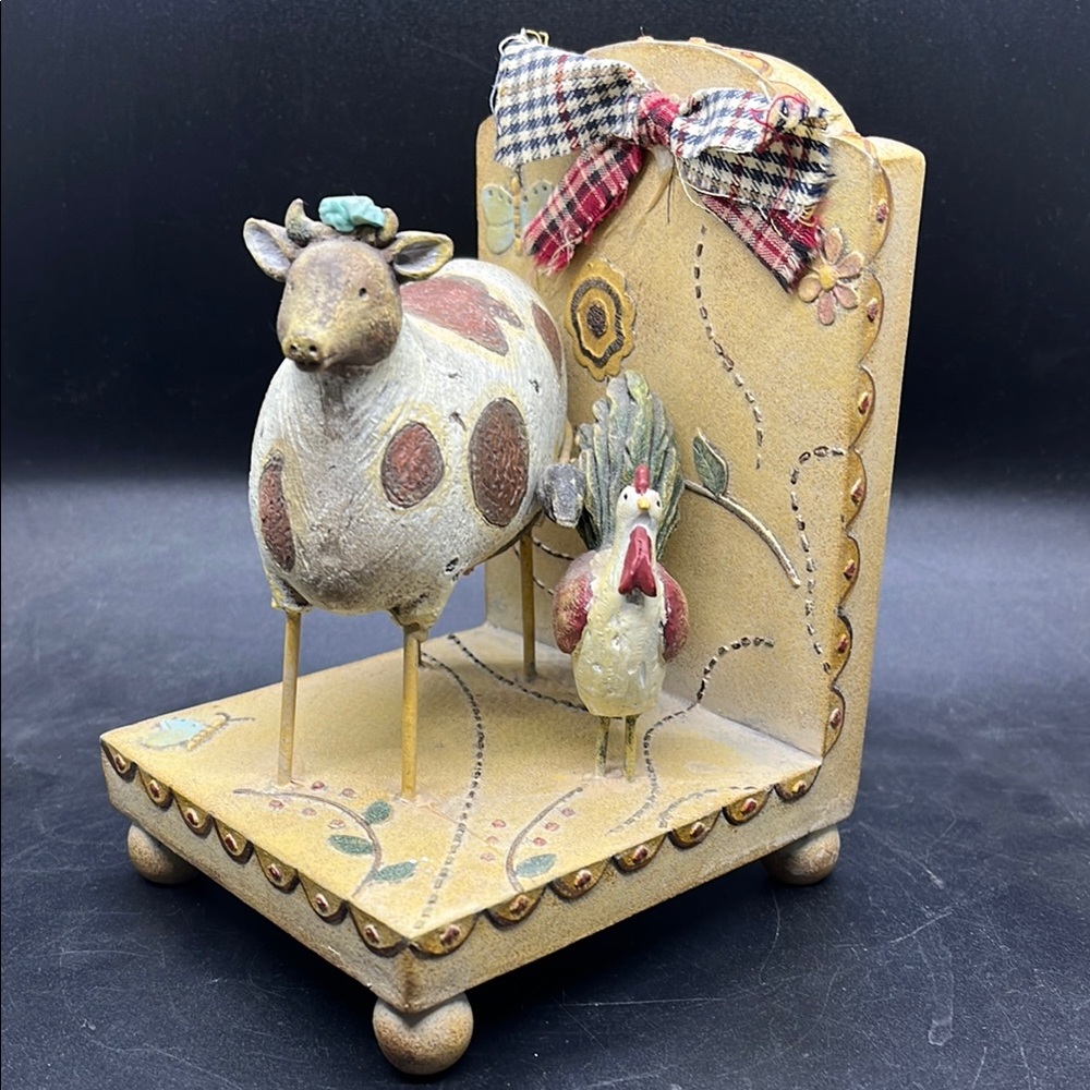 Farmhouse Cow & Rooster Decorative Figurine Bookend Cottagecore